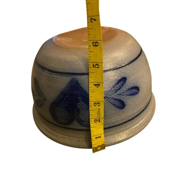The Rowe Pottery Bowl from 1987 Blue Heart Salt Glaze Cambridge WI Vintage 9” - Picture 3 of 12